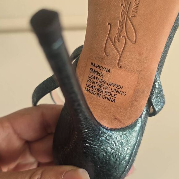 Vince Camuto Reyna Metallic Green Leather Stiletto Sandal, New, NEW, Sz. 6 - Picture 8 of 9